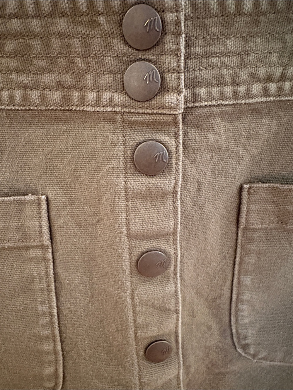 EUC Madewell Cotton Blend Olive Button-Front Mini Skirt - Picture 4 of 9